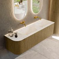 Badmeubel Mondiaz Kurve-Dlux | 155 cm cm | Meubelkleur Dusk | Wastafelkleur Ostra | Solid surface | Dubbel / Rechts spoelbak | Zonder kraangat(en)