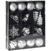 20x stuks kerstballen en kersthangers figuurtjes zilver kunststof   - - thumbnail