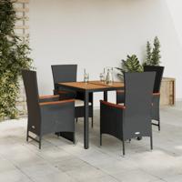 5-delige Tuinset met kussens poly rattan zwart