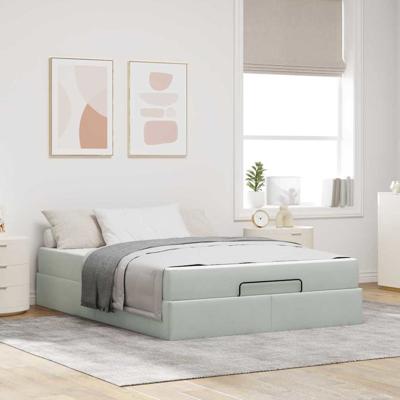 Bedframe met matras met opslag Lichtgrijs 140 x 200 cm Fluweel