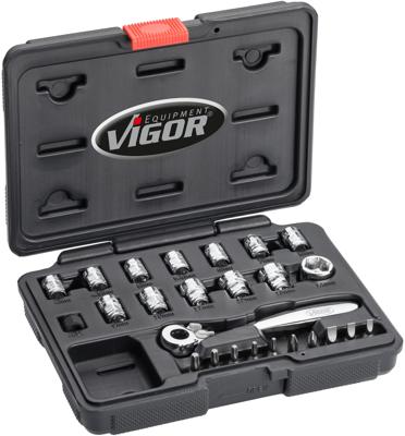 VIGOR Socket wrench sets 1/4" super flat