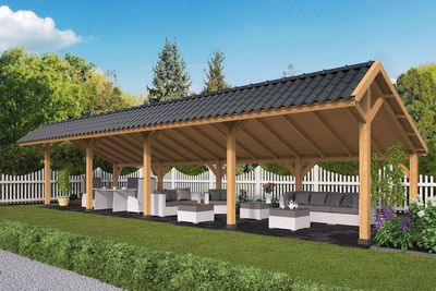 Tuindeco Bergen XL Kapschuur type 9 1302x452 cm Lariks/Douglashout blank- Kapschuurdak- Onbehandeld lariks Douglas hout- Tuindeco
