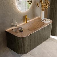 Badmeubel Mondiaz Kurve-Dlux | 110 cm | Meubelkleur Shadow | Wastafelkleur Arena | Solid surface | Wasbak midden spoelbak | 1 kraangat