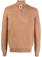 JW Anderson pull Puller en maille nervurée à col zippé - Marron