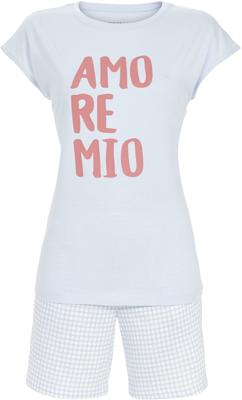 Blauwe shortama speelse stippen