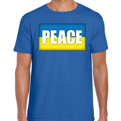 Peace t-shirt blauw heren - vrede Oekraine shirt met Oekraiense vlag Peace t-shirt blauw heren - vrede Oekraine shirt met Oekraiense vlag