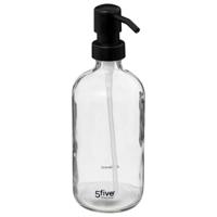 5five Zeeppompje/dispenser - van glas - transparant - 450 ml - navulbaar - keuken/toilet/badkamer
