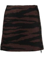 GANNI minijupe en laine à motif tigre en jacquard - Marron