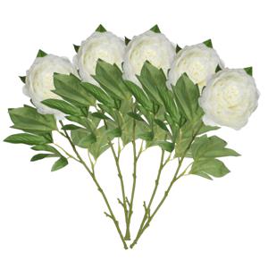 Kunstbloem pioenroos - 5x - Creme - 76 cm - polyester - decoratie bloemen