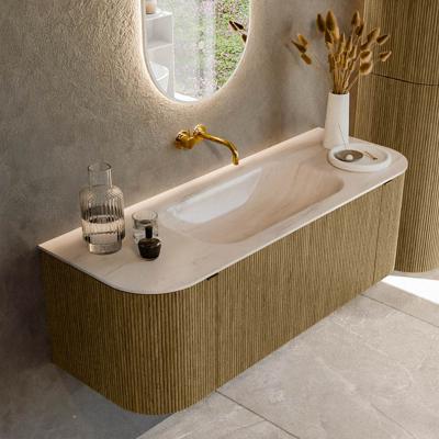 Badmeubel Mondiaz Kurve-Dlux | 130 cm | Meubelkleur Dusk | Wastafelkleur Meli | Solid surface | Wasbak midden spoelbak | Zonder kraangat(en)