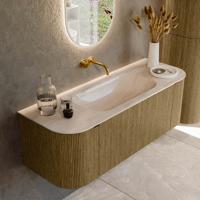 Badmeubel Mondiaz Kurve-Dlux | 130 cm | Meubelkleur Dusk | Wastafelkleur Meli | Solid surface | Wasbak midden spoelbak | Zonder kraangat(en)