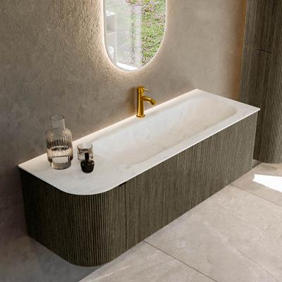 Badmeubel Mondiaz Kurve-Dlux | 135 cm cm | Meubelkleur Shadow | Wastafelkleur Opalo | Solid surface | Wasbak rechter zijde spoelbak | 1 kraangat