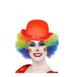 Clown verkleed set gekleurde pruik met bolhoed rood