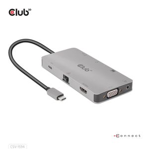 CLUB3D Type-C 9-in-1 hub with HDMI, VGA, 2x USB Gen1 Type-A,RJ45,SD/Micro SD card slots and USB Type-C oplaad mogelijkheid tot max 100Watt( Ook geschikt voor Apple M1 en Thunderbolt 3)