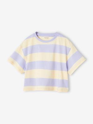 Cropped meisjesshirt met korte mouwen paars, gestreept