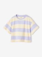 Cropped meisjesshirt met korte mouwen paars, gestreept