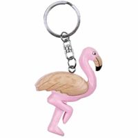 Houten flamingo sleutelhanger 7 cm   -