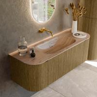 Badmeubel Mondiaz Kurve-Dlux | 130 cm | Meubelkleur Dusk | Wastafelkleur Arena | Solid surface | Wasbak midden spoelbak | Zonder kraangat(en)