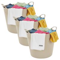 Excellent houseware flexibele wasmand - 3x - beige - 27 liter - kunststof - 42 x 40 x 35 cm