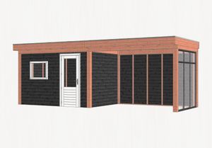 Trendhout Buitenverblijf Refter XL 730x285 cm - Combinatie 1- Plat dak- Onbehandeld lariks Douglas hout- Trendhout