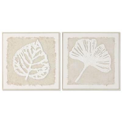 Canvas Home ESPRIT Wit Beige Blad van een plant Cottage 62,5 X 3,5 X 62,5 CM (2 Stuks)
