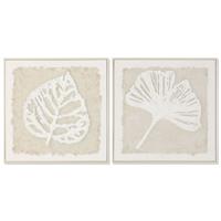 Canvas Home ESPRIT Wit Beige Blad van een plant Cottage 62,5 X 3,5 X 62,5 CM (2 Stuks)