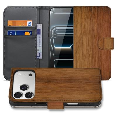 Apple iPhone 17 Pro Max | Book Case | Donker Hout Met Pasjeshouder Apple iPhone 17 Pro Max | Book Case | Donker Hout Met Pasjeshouder