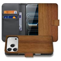Apple iPhone 17 Pro Max | Book Case | Donker Hout Met Pasjeshouder