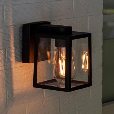Buitenlamp zwart glas &apos;Shiva&apos; voordeur verlichting vierkant 12 cm