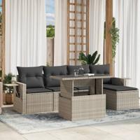 6-delige Loungeset met kussens poly rattan lichtgrijs