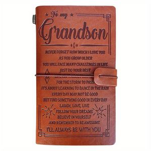 Handgemaakt Leren Notitieboek - "To My Grandson" - Boeken - Spiritueelboek.nl