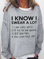 Women's I Know Swear A Lot Regular Fit Crew Neck Casual Sweatshirt - thumbnail