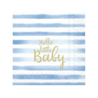 20x Blauwe 3-laags servetten Hello little baby 33 x 33 cm
