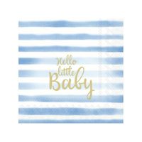 20x Blauwe 3-laags servetten Hello little baby 33 x 33 cm - thumbnail