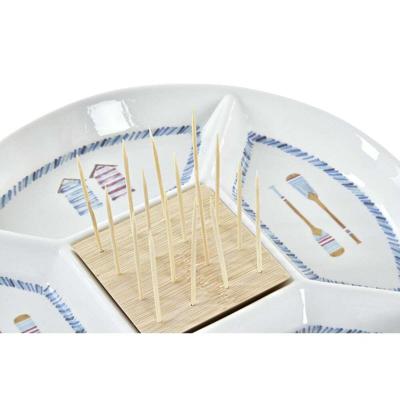 Snackdienblad DKD Home Decor Blauw Natuurlijk Bamboe Keramiek Mediterrane 23,5 x 23,5 x 7 cm