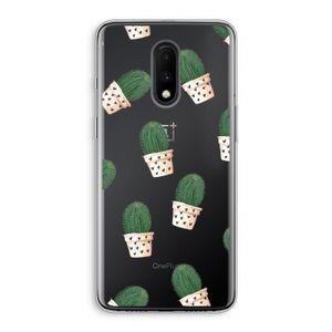 Cactusprint roze: OnePlus 7 Transparant Hoesje