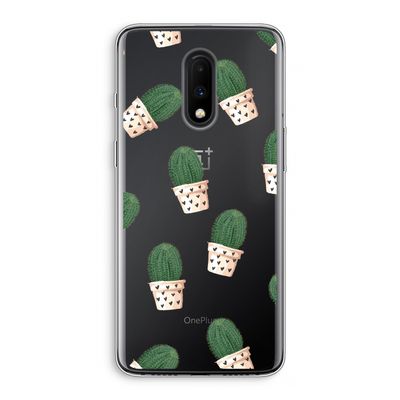 Cactusprint roze: OnePlus 7 Transparant Hoesje