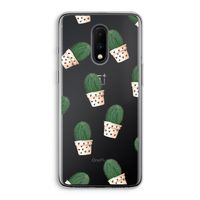 Cactusprint roze: OnePlus 7 Transparant Hoesje