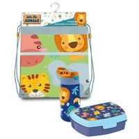 Into the jungle lunchbox set voor kinderen - 3-delig - groen/blauw - incl. gymtas/schooltas