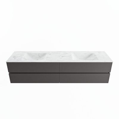 MONDIAZ VICA-DLUX 200cm badmeubel onderkast Dark grey 4 lades. Inbouw wastafel CLOUD dubbel zonder kraangat, kleur Opalo.