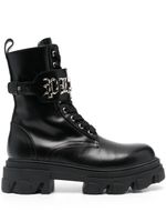 Philipp Plein bottes en cuir à plaque logo - Noir - thumbnail