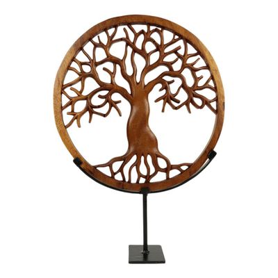 Houten Beeld Boom op Standaard (54 x 38 x 10 cm)