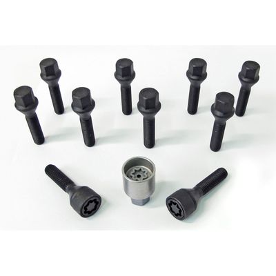 H&R Wielboutenset konisch M12x1.50 - Lengte 43mm - Zwart - 10 stuks - incl. wielsloten HRB1254301SET