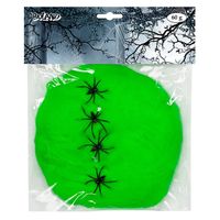 Boland decoratie spinnenweb/spinrag met spinnen - 60 gram - lichtgroen - Halloween/horror versiering - Feestdecoratievoo - thumbnail