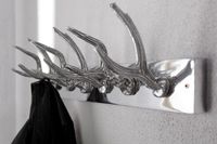 Decoratieve wandkapstok DEER 50cm zilver gepolijst aluminium hertengewei kapstokhaak - 22529