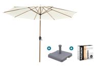 Kayu Stokparasol Ø300 cm. - Ecru/Woodlook met sleepvoet & hoes
