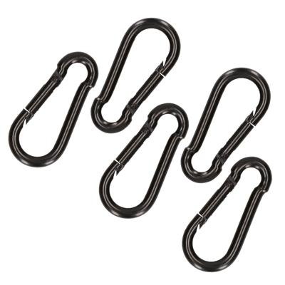 Karabijnhaak - 5x - zwart - staal - 5 cm - carabiner - 80 kg draagkracht