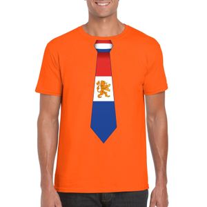 Oranje t-shirt met Nederland vlag stropdas heren