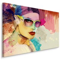 Schilderij - Kleurrijk Portret van een Vrouw, Premium Print - thumbnail