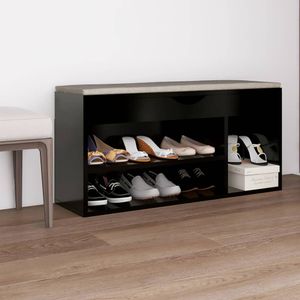 VidaXL Schoenenbank met kussen 104x30x49 cm bewerkt hout zwart